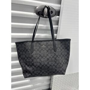Coach City Tote In Signature Canvas Black Grey With Red Interior Shoulder Bag